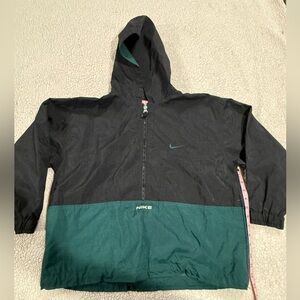 Vintage 90s Nike Black and Dark Green Windbreaker Hoodie